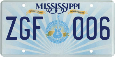 MS license plate ZGF006