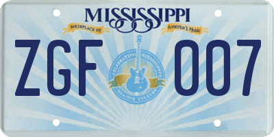 MS license plate ZGF007