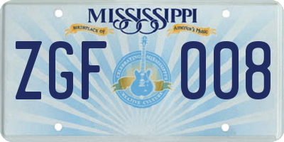 MS license plate ZGF008
