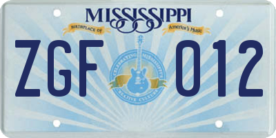MS license plate ZGF012