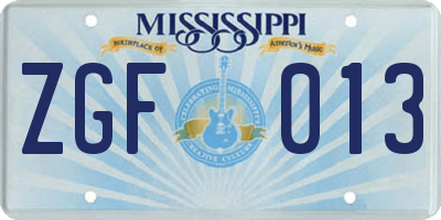 MS license plate ZGF013