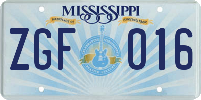 MS license plate ZGF016