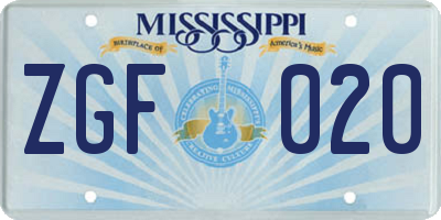 MS license plate ZGF020