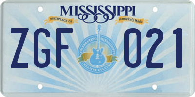 MS license plate ZGF021