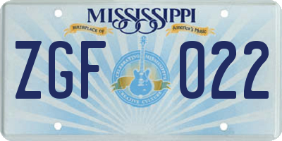 MS license plate ZGF022