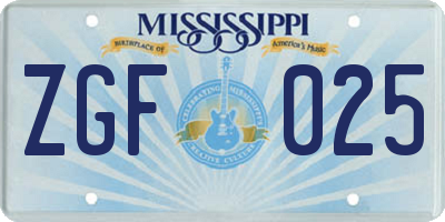 MS license plate ZGF025
