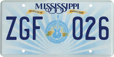 MS license plate ZGF026