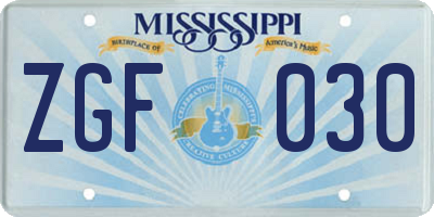 MS license plate ZGF030