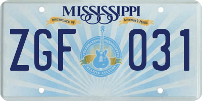 MS license plate ZGF031