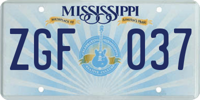 MS license plate ZGF037