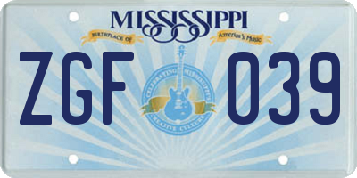 MS license plate ZGF039