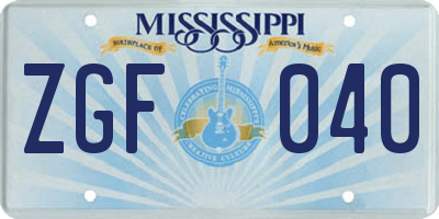 MS license plate ZGF040