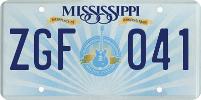 MS license plate ZGF041