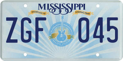 MS license plate ZGF045