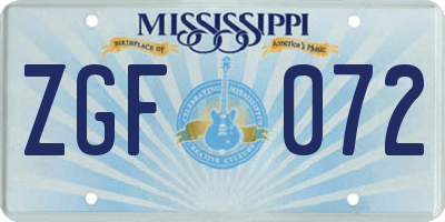 MS license plate ZGF072