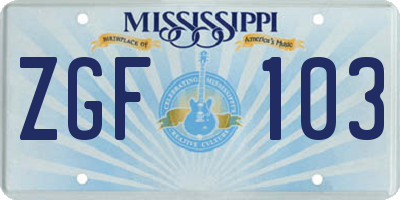 MS license plate ZGF103