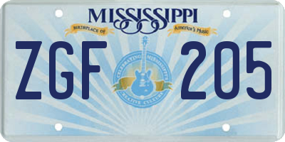 MS license plate ZGF205
