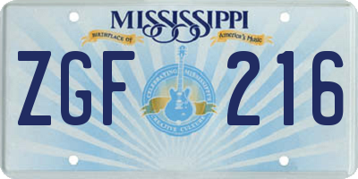 MS license plate ZGF216