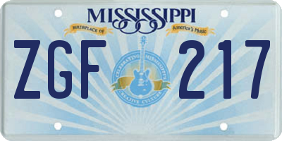 MS license plate ZGF217