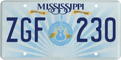 MS license plate ZGF230