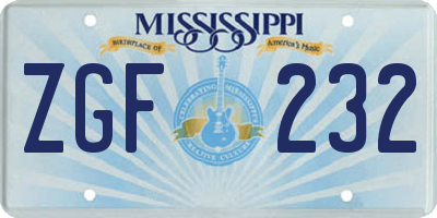MS license plate ZGF232