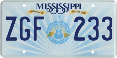 MS license plate ZGF233