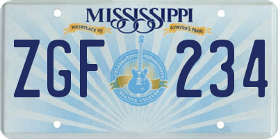 MS license plate ZGF234