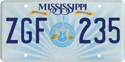 MS license plate ZGF235