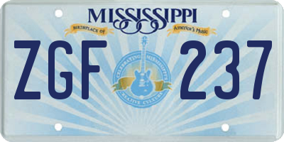 MS license plate ZGF237
