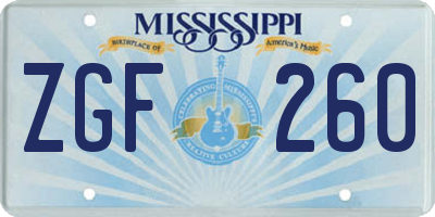 MS license plate ZGF260