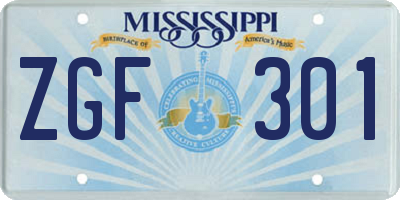 MS license plate ZGF301