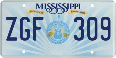 MS license plate ZGF309