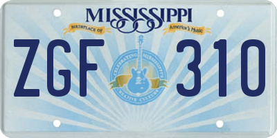 MS license plate ZGF310