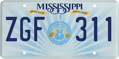 MS license plate ZGF311
