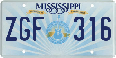 MS license plate ZGF316