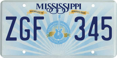 MS license plate ZGF345