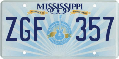 MS license plate ZGF357
