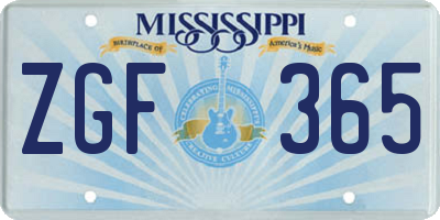 MS license plate ZGF365