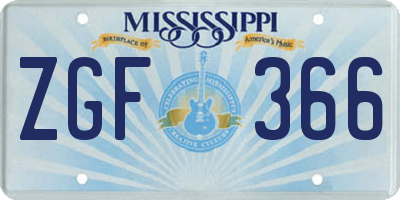 MS license plate ZGF366