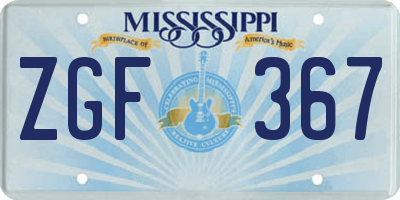 MS license plate ZGF367