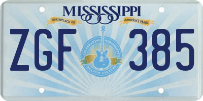 MS license plate ZGF385