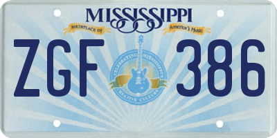 MS license plate ZGF386