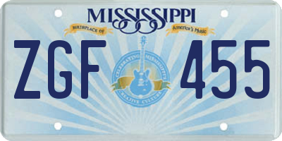 MS license plate ZGF455