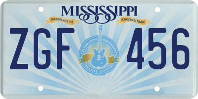 MS license plate ZGF456
