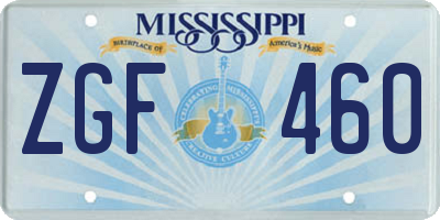 MS license plate ZGF460