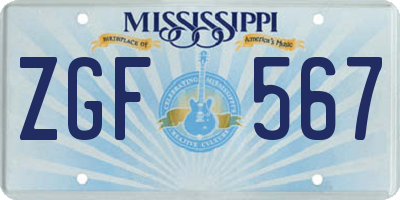 MS license plate ZGF567