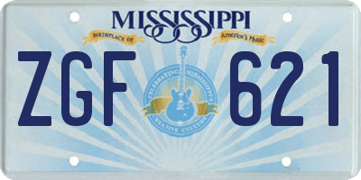 MS license plate ZGF621