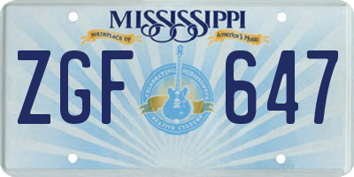 MS license plate ZGF647
