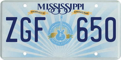 MS license plate ZGF650