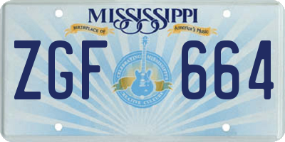 MS license plate ZGF664
